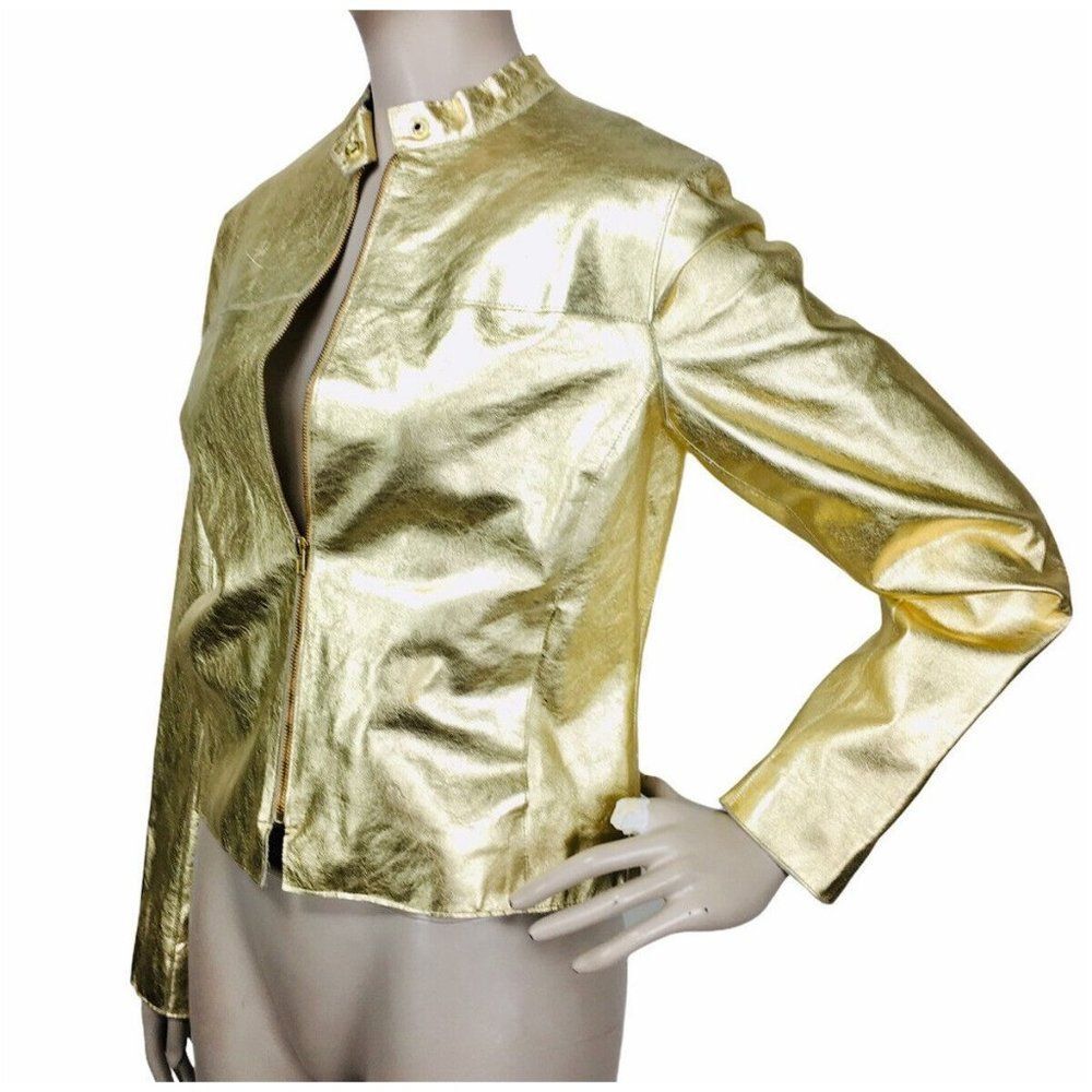 Vintage 1970's Metallic Gold Genuine Lambskin Leather Jacket Women's Size Small - Picture 3 of 9